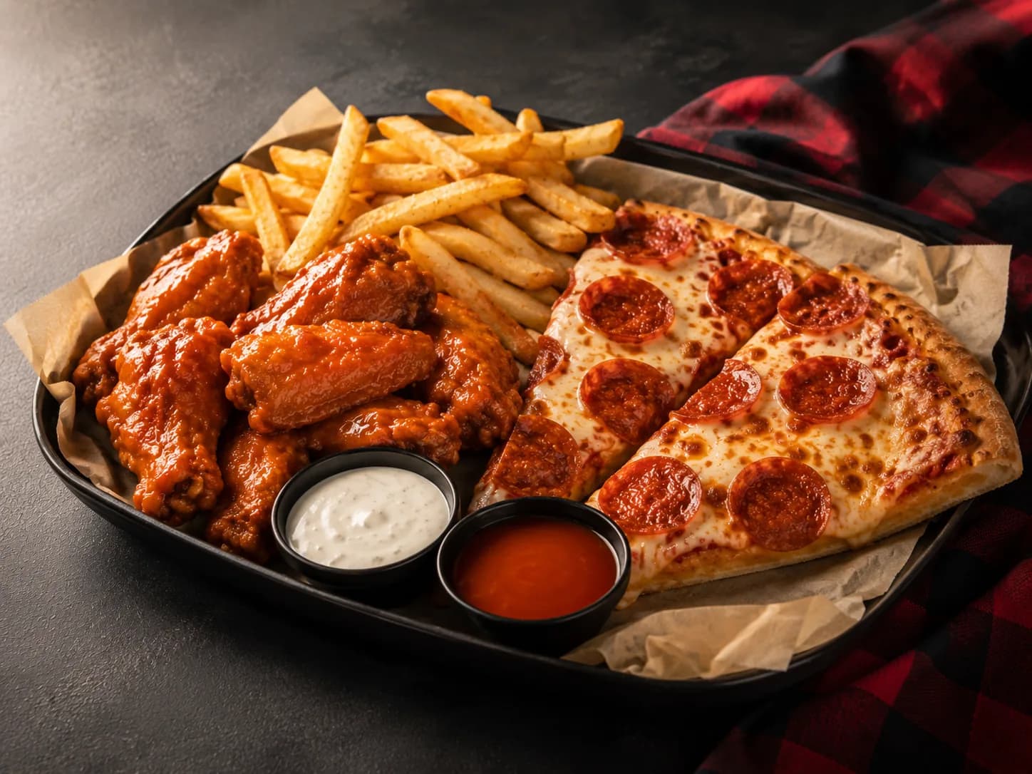 Wings and pizza combo from the Best Wings N Pies food photo pack